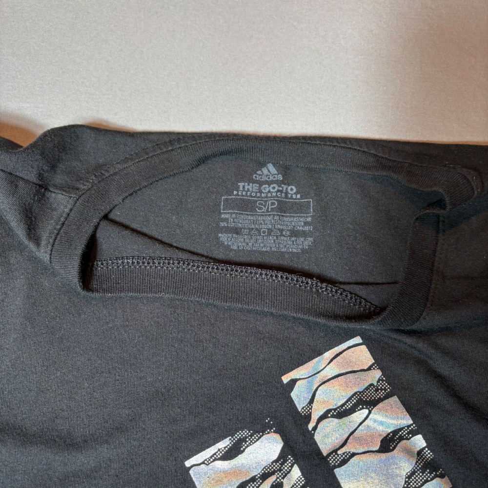 Adidas Go-To Performance Tee Womens Small Black Iridescent Graphic Logo T-Shirt - Picture 3 of 4